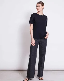 Slitted Wide Leg Jeans Selene Faded Black