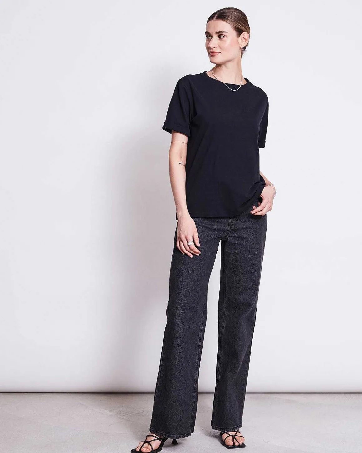 Slitted Wide Leg Jeans Selene Faded Black