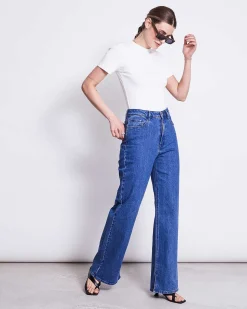 Slitted Wide Leg Jeans Selene Mid Blue