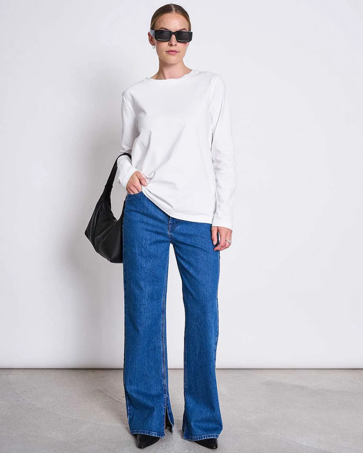 Slitted Wide Leg Jeans Selene Mid Blue