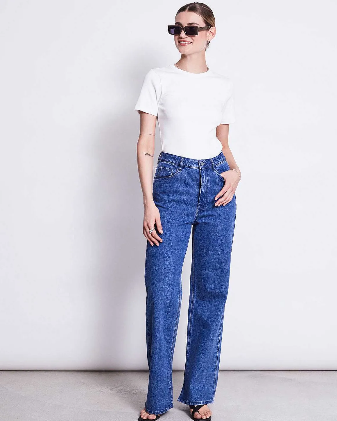 Slitted Wide Leg Jeans Selene Mid Blue