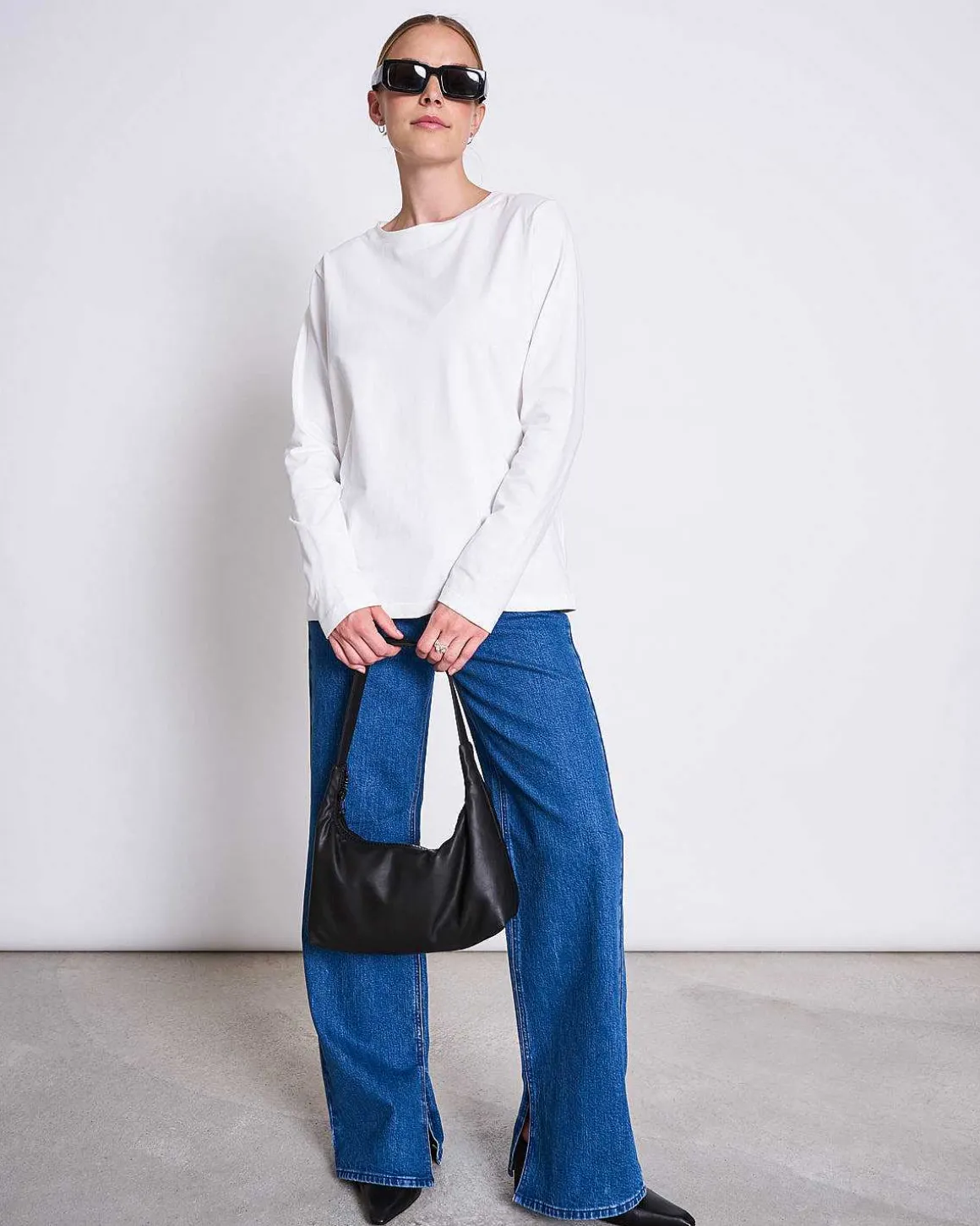 Slitted Wide Leg Jeans Selene Mid Blue