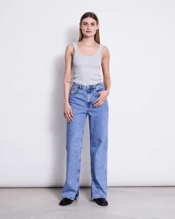 Slitted Wide Leg Jeans Selene Light Blue
