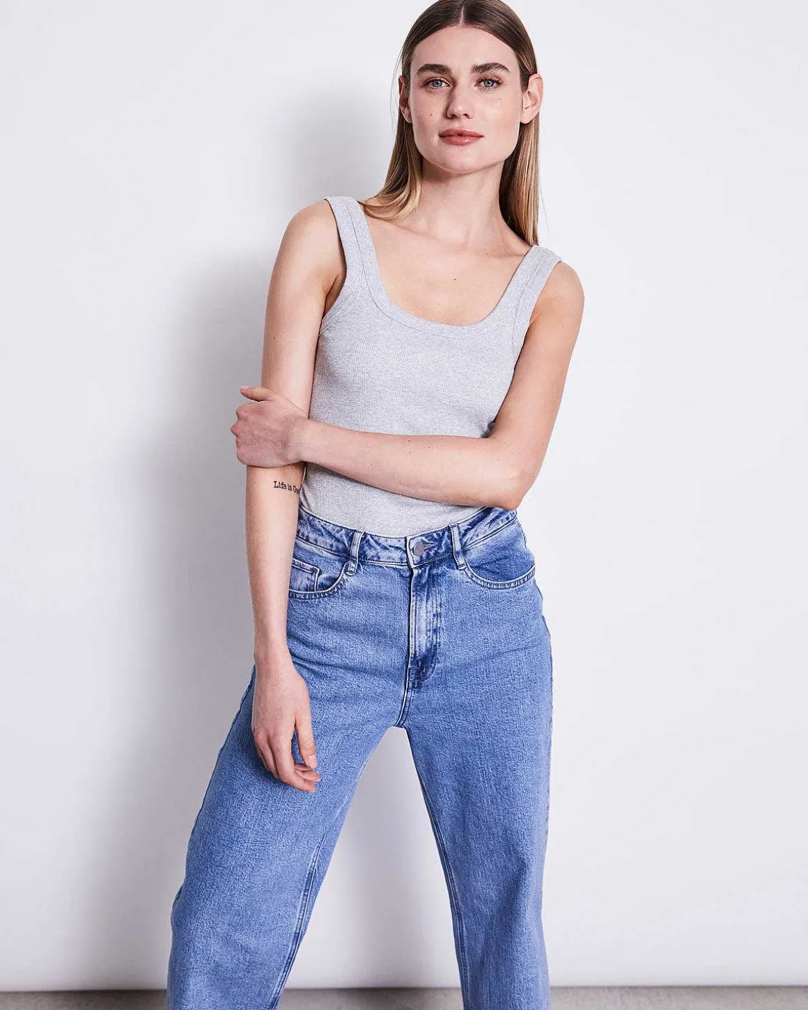 Slitted Wide Leg Jeans Selene Light Blue