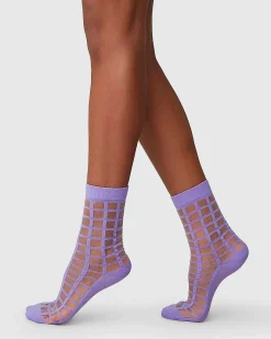 Swedish Stockings Socks Alicia Grid Lavender