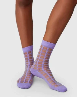 Swedish Stockings Socks Alicia Grid Lavender