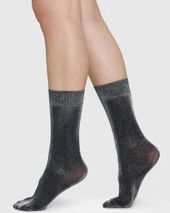Swedish Stockings Socks Ines Black Shimmery 40 Den