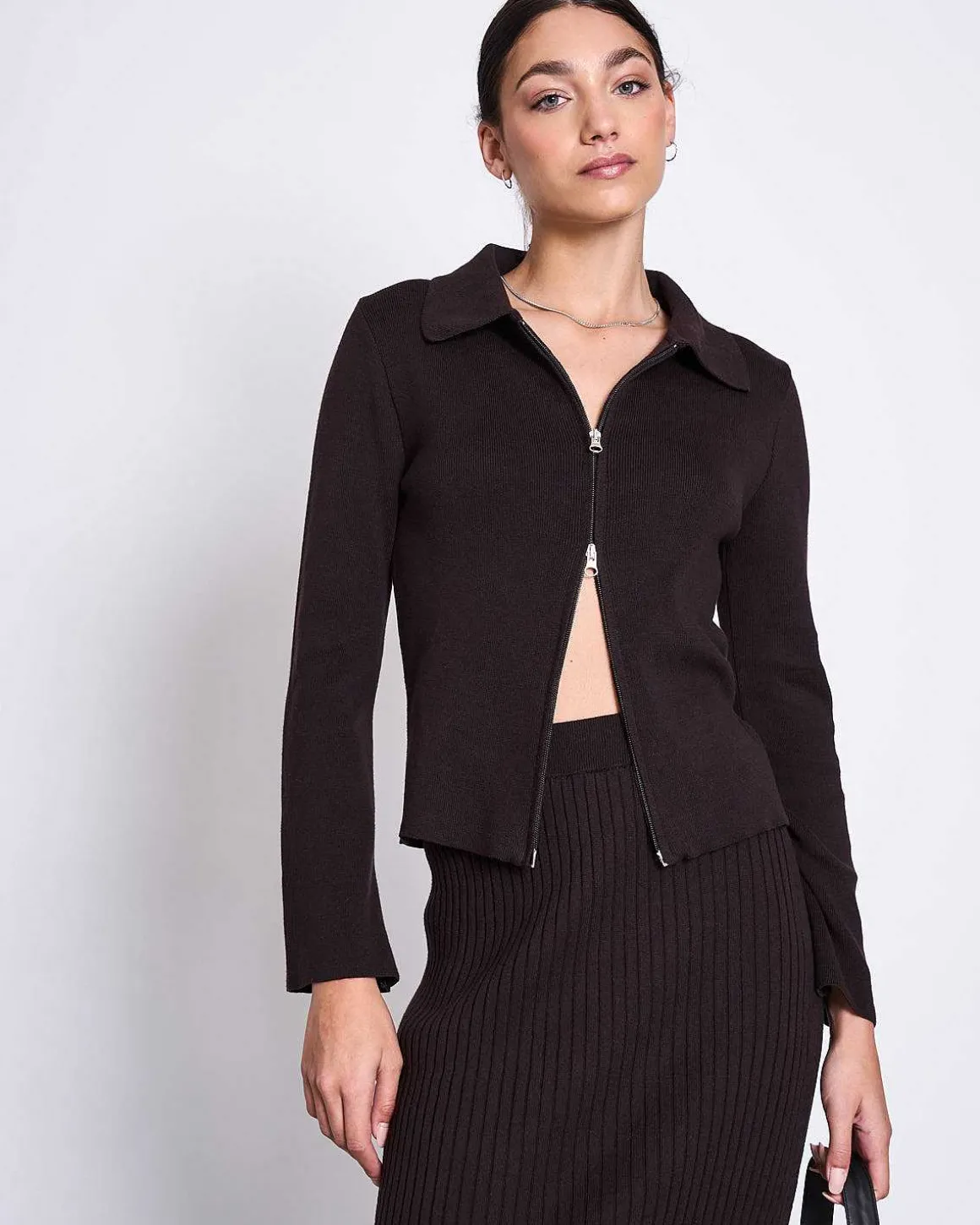 Zip Cardigan Tyrie Espresso Gots